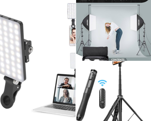 content creator essentials (cameras, lighting, equipment, etc) cover photo collage