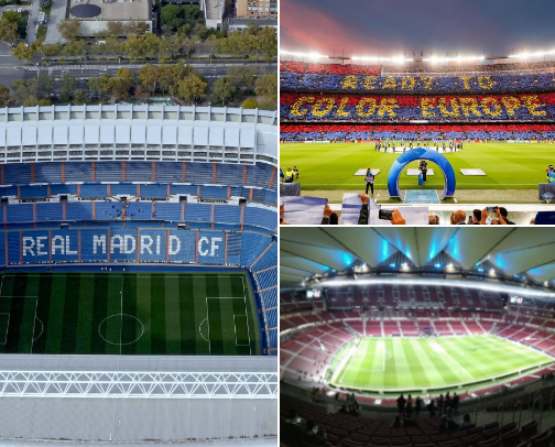Iconic Football Stadiums of Europe: Spain, England, Italy & Germany cover photo collage