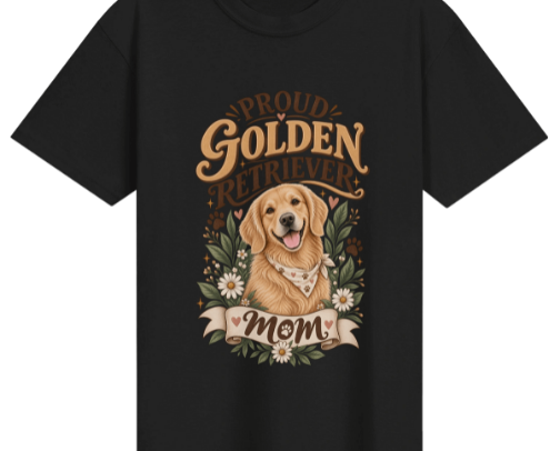 Proud Golden Retriever Mom Botanical Tee cover photo collage