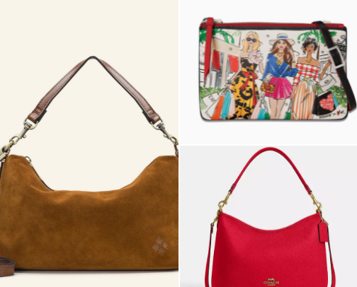 Handbags, Wallets, and makeup bags which are Bright, Bold & Ready for Adventure cover photo collage