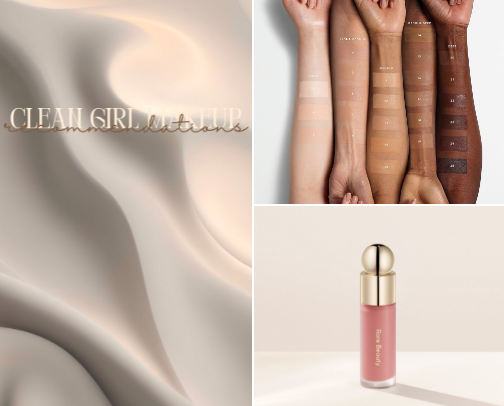 Holy grails for clean girl makeup☁️✨ cover photo collage