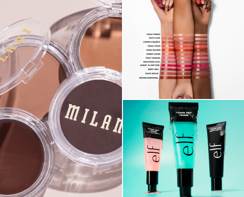 Makeup products on budget cover photo collage