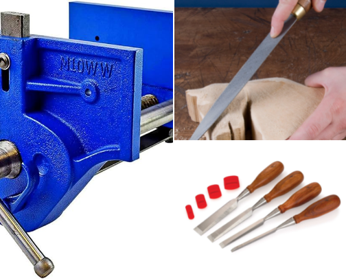 Wood working tools cover photo collage