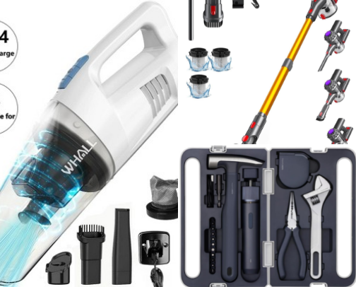 Electric: Vacuum, speakers, cleaning equipment, hard work, kitchen cover photo collage