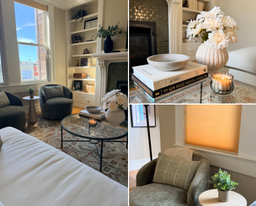 Cozy Living Room Furniture & Decor: Sofas, Rugs, Lighting, Accent Pieces & Staging Staples cover photo collage