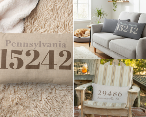 Personalized ZIP Code Pillows cover photo collage