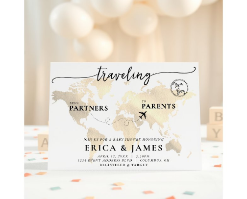 Traveling from Partners to Parents Baby Shower cover photo collage