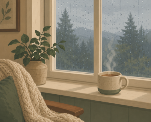 Cozy Rainy Day Bookstores & The Perfect Rainy Day Setup at Home cover photo collage