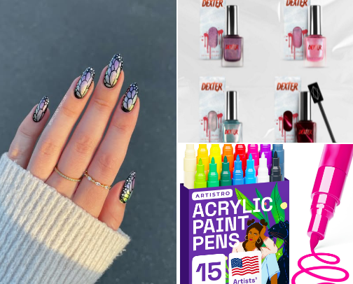 🦋💜 purple butterfly wing nails cover photo collage