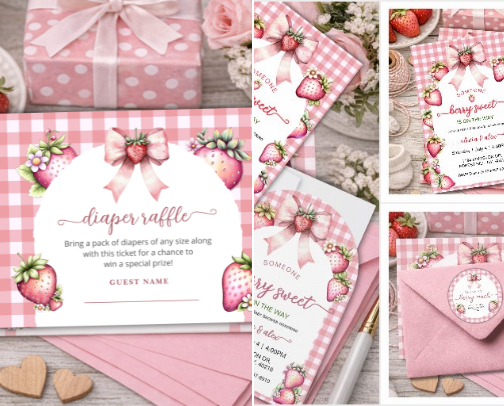 Cute Bow plaid Berry Sweet baby shower cover photo collage