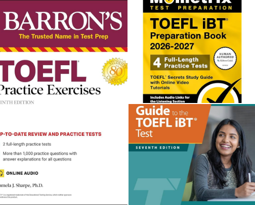Read Free - TOEFL Practice Exercises (Barron's Test Prep) companion study resources for high scores cover photo collage
