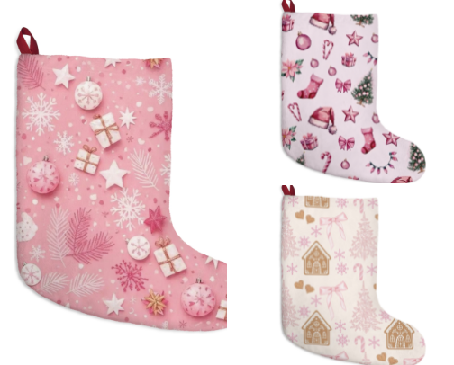 Girly Christmas Stockings | Red, girly & Trendy Traditional Holiday Stockings cover photo collage