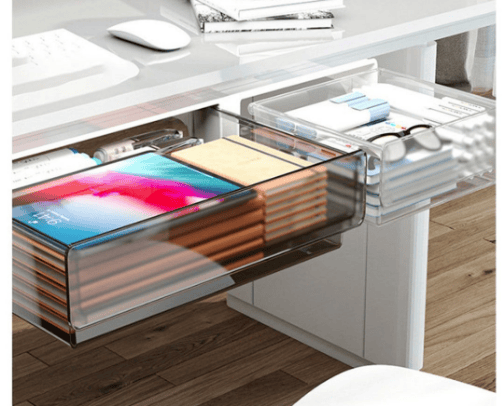 Under-table drawers with large storage space cover photo collage