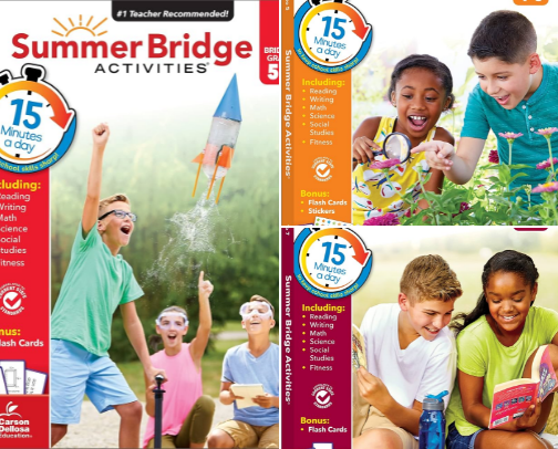 Read Free - Summer Bridge Activities 5th to 6th Grade Workbooks All Subjects, Middle School Books With Math, Language Arts, Reading Comprehension, Science, Social Studies, Fitness, Flash Cards, and More (Volume 7) for summer learning cover photo collage