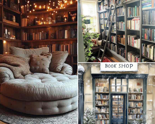 Blankets and Bookstacks cover photo collage