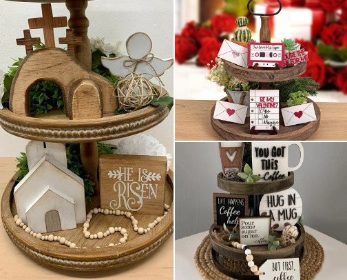 Tiered Tray Decor for All Seasons cover photo collage