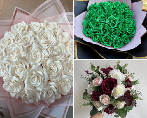 Satin Artificial Flower Bouquet Bundle - Wedding Centerpieces & Bridal Decor cover photo collage