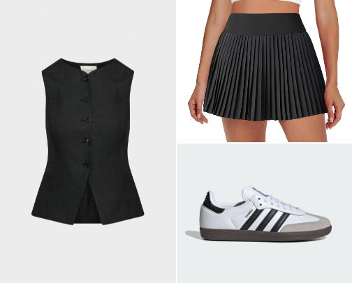 Tennis Skirt and Tailored Vest Combo | Sporty Chic Outfit cover photo collage