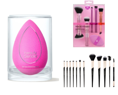 The classic beautyblender and brushes i like! cover photo collage