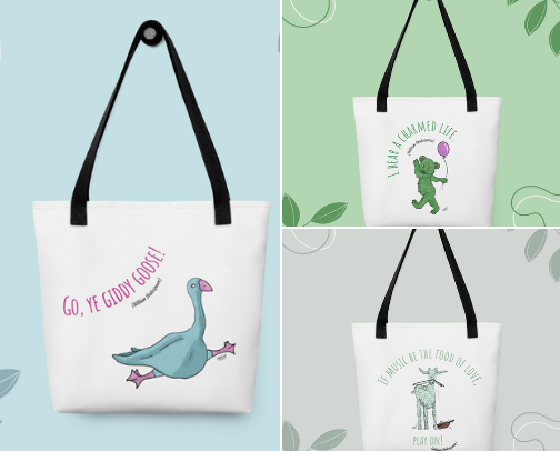 Unique and Funny Tote Bags (Shakespeare and Months of the Year) cover photo collage