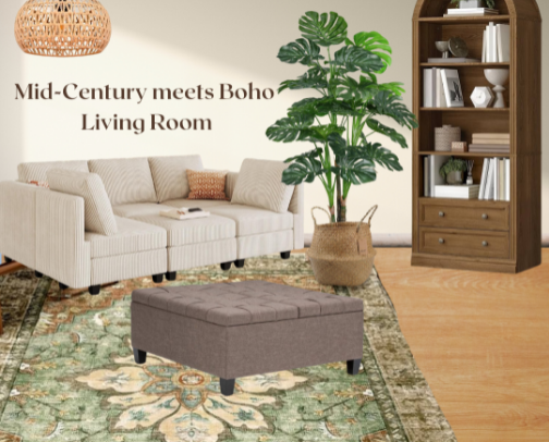 Mid-Century Boho Living Room cover photo collage