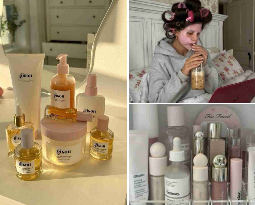 Skincare for When You Want to Look Like You Sleep, Journal, and Don’t Text Back: 𝖘𝖐𝖎𝖓𝖈𝖆𝖗𝖊 cover photo collage