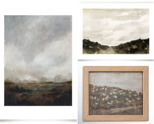 Art that I am loving in the rooms I design cover photo collage