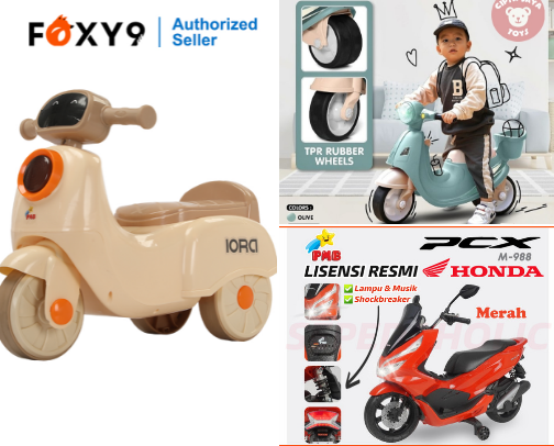 Vespa balance, Mainan motor anak cover photo collage