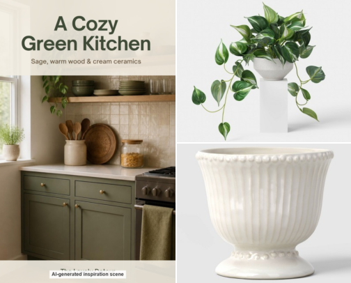 A Cozy Green Kitchen cover photo collage