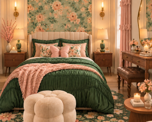 Peach & Jade Green Bedroom Makeover cover photo collage