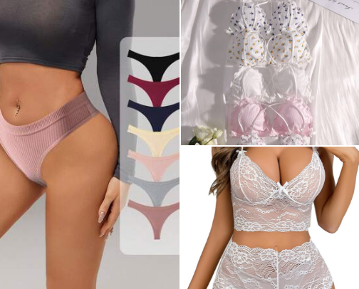 Women’s lingerie, including bras and panties cover photo collage