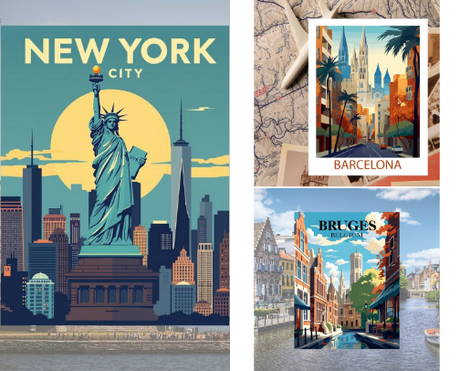 Vintage Illustrated Travel Postcards cover photo collage