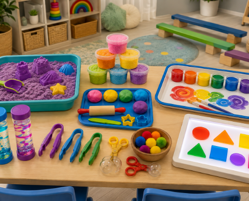 Sensory Play for Ages 3–5: 12 Creative, Calming & Gross-Motor Picks cover photo collage