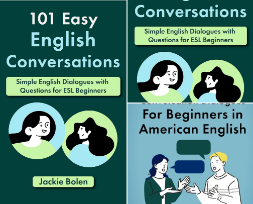 Download - 101 Easy English Conversations: Simple English Dialogues with Questions for ESL Beginners companion speaking practice cover photo collage