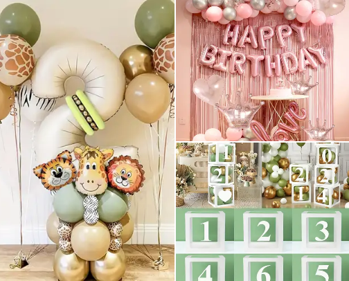 Balloons and birthday decorations 🎈🍩🍭🧁🎂🧸🎁🪅🎊🎉🎀 cover photo collage