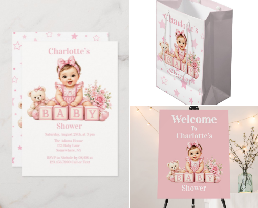 Cute Girl Blocks Baby Shower cover photo collage