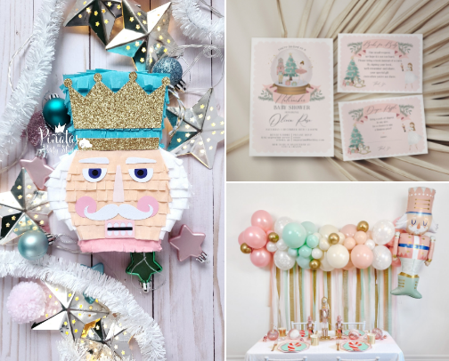 Pastel Pink Nutcracker Christmas Party cover photo collage