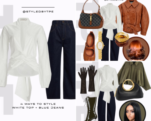 4 Ways To Style A White Blouse + Blue Jeans cover photo collage