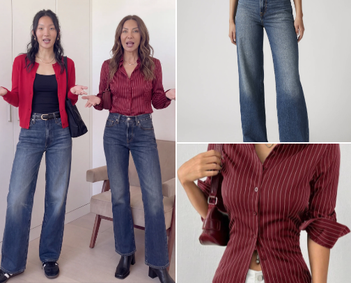 red + dark blue jeans cover photo collage