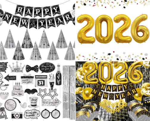 Get ready for NYE 2026 with all these party supply ideas! 🎉 cover photo collage