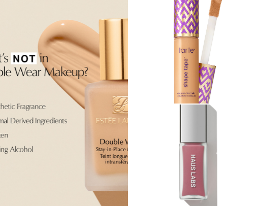 A mix of high end and drugstore beauty recommendations cover photo collage