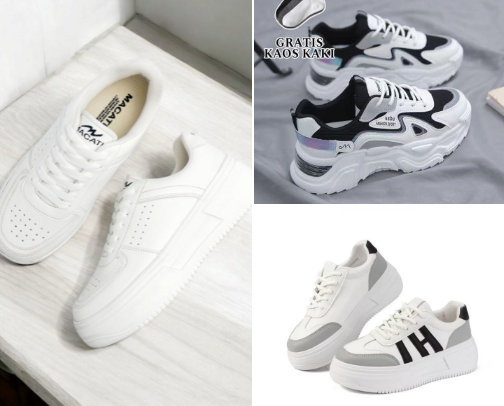 Sepatu Sekolah Perempuan Sepatu Sneakers Putih Polos Wanita Sepatu Sekolah Cewek Hitam Polos Korean Style cover photo collage