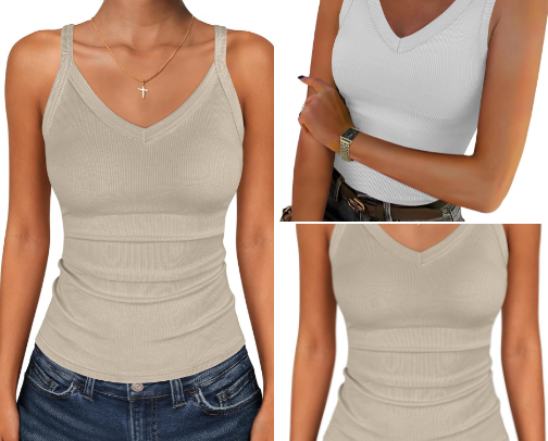 The V-Neck Ribbed Tanks Worth Adding to Your Wardrobe cover photo collage