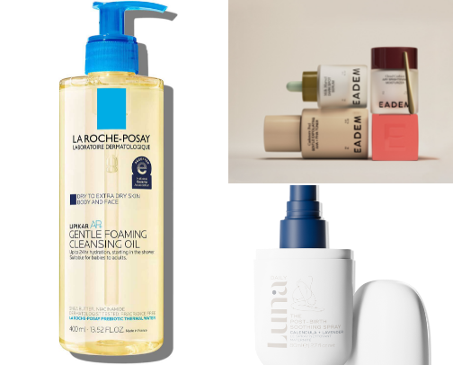 for new moms, sensitive skin, hormonal changes, exhaustion, and glow recovery cover photo collage