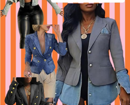 Edgy, boujee glam Denim Jackets and Blazers cover photo collage