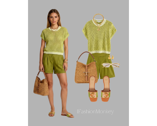 OOTD #928 WOMEN'S FASHION GREEN SHORTS FROM BANANA REPUBLIC cover photo collage