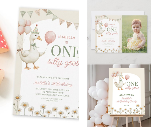 A silly goose themed birthday party full of giggles and waddles. cover photo collage