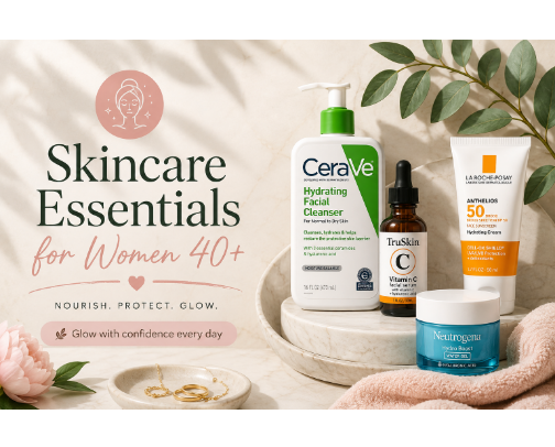 Skincare Essentials for Women 40+ cover photo collage