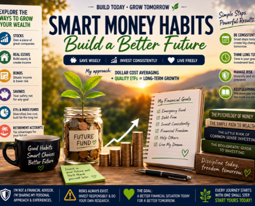 💰 Smart Money Habits That Help Build Long-Term Wealth | Saving, Investing & Dollar Cost Averaging. cover photo collage