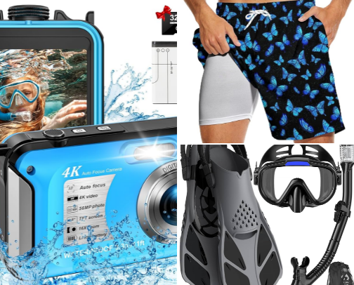 Beach and swim wear products, products & accessories cover photo collage